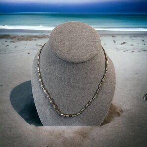 Silver Tone Cylinder Barrel & Round Beads Beaded Necklace 17 in Unisex Choker